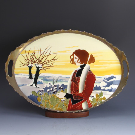 Carl Luber for Johann Von Schwarz Art Nouveau Tubelined Tiled Tray (c.1900)