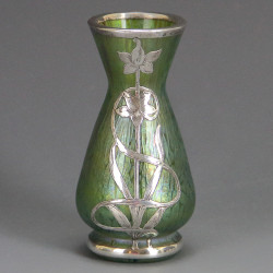 Johann Loetz Art Nouveau Papillion Vase with Silver Overlay (c.1900)