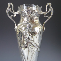 WMF Art Nouveau Silver Plated Vases with Original Crystal Cut Glass Liners