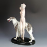 Goldscheider, Art Deco Ceramic Figure of a Nude Female with Borzoi Dog