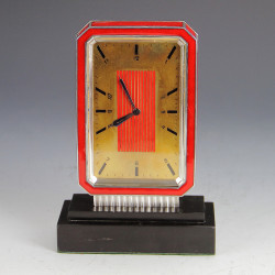 Art Deco Silver and Enamel Table Clock. Swiss (c. 1929)