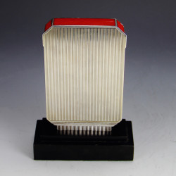 Art Deco Silver and Enamel Table Clock. Swiss