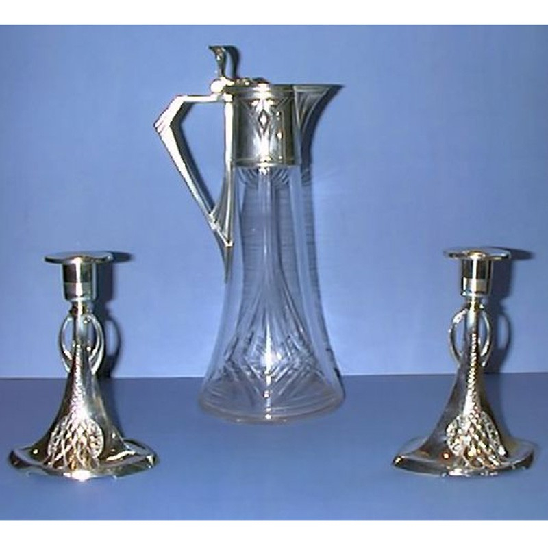 WMF Silver Plated Pewter Decanter & Pair of Candlesticks