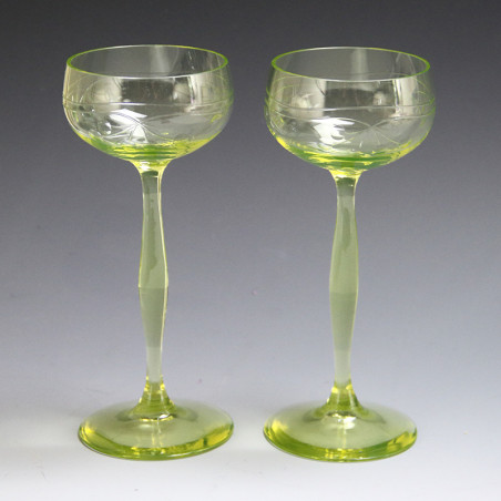 Showing two of ten Art Nouveau Vaseline / Uranium Wine Glasses (c.1900)
