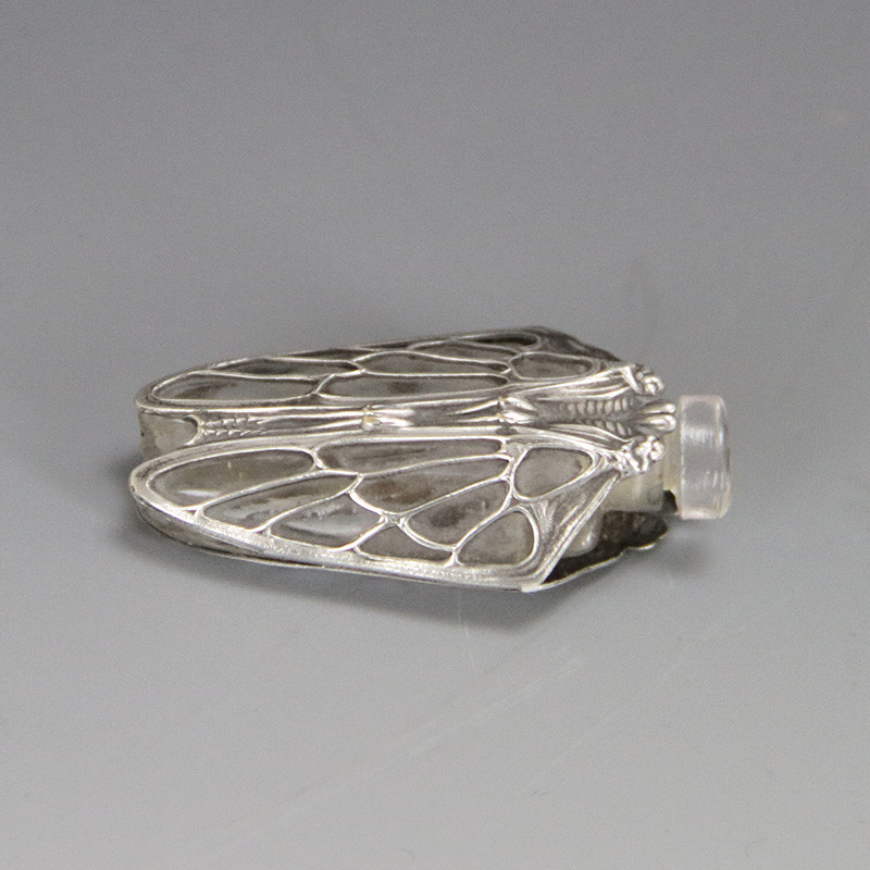 Art Nouveau French Silver Mounted Glass 'Cicada' Perfume Flask