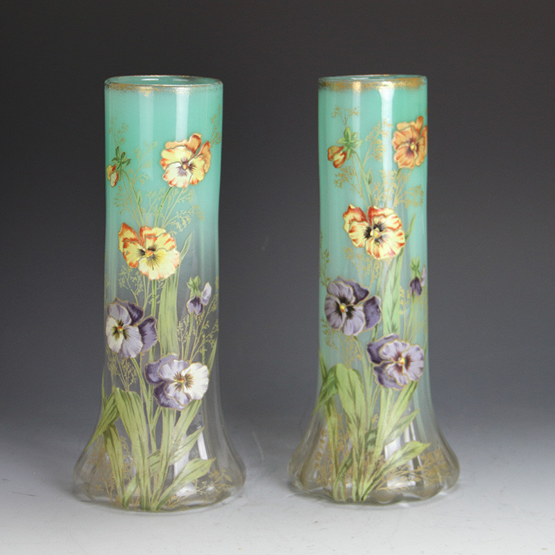 Mont Joye Legras Art Nouveau Enameled Glass Vases (c.1900)