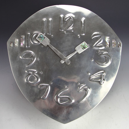 Archibald Knox for Liberty & Co Rare Pewter and Abelone Shell Wall Clock (c.1903)