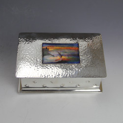 Tudric Pewter Cedar Lined Cigarette Box with Enamel Panel (c.1905)