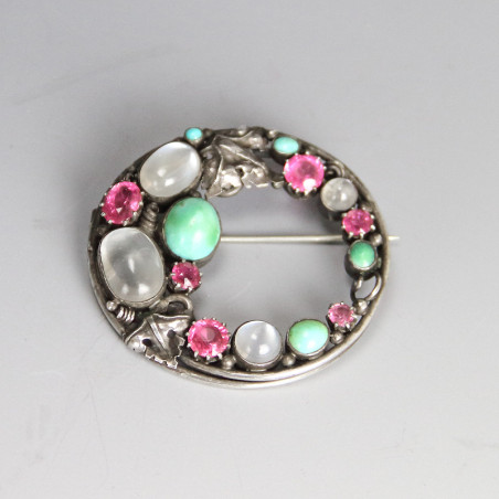 Attrib. to Dorrie Nossiter Fine Arts and Crafts Silver and Gem Stone Brooch (c.1930)