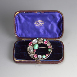 Attrib. to Dorrie Nossiter Fine Arts and Crafts Silver and Gem Stone Brooch