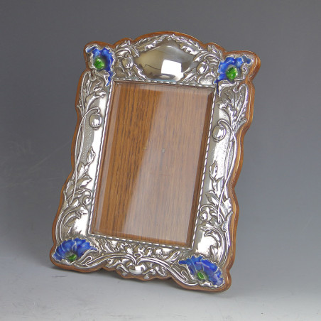 Art Nouveau Silver and Enamel Mounted Easel Photograph Frame (Hallmarked Birmingham 1901)