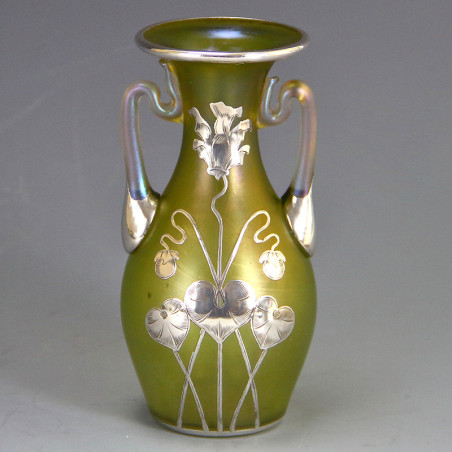 Johann Loetz Art Nouveau Iridescent Glass and Silver Vase (c.1900)