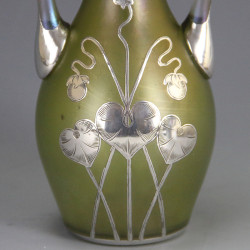 Johann Loetz Art Nouveau Iridescent Glass and Silver Vase