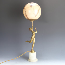 Art Deco Spelter Lamp with Original Glass Globe (c.1930)