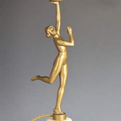 Art Deco Spelter Lamp with Original Glass Globe
