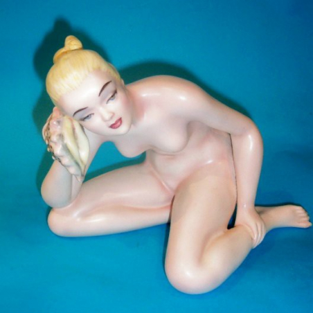 Italian Ceramic Nude Female Figure with a Sea Shell