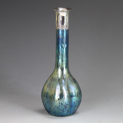 Johann Loetz Art Nouveau Cobalt Blue Papillion Decor Silver Top Vase (c.1900)