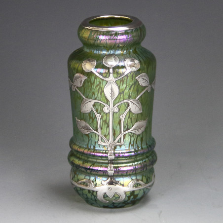 Johann Loetz Art Nouveau Papillion Vase with Silver Overlay (c.1900)