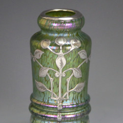 Johann Loetz Art Nouveau Papillion Vase with Silver Overlay