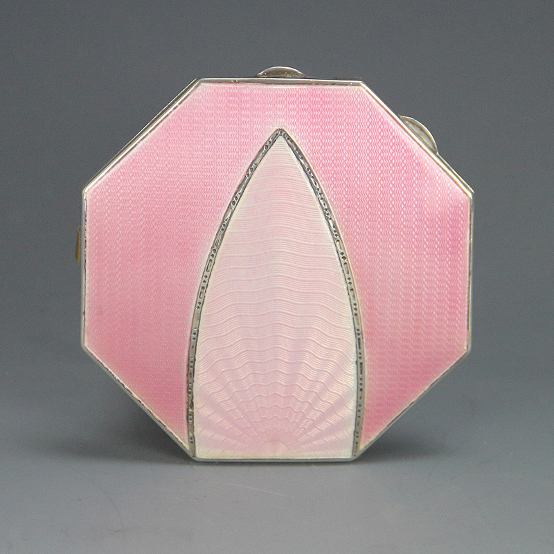 Art Deco Silver and Guilloche Enamel Compact English 1936