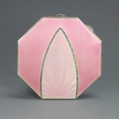 Art Deco Silver and Guilloche Enamel Compact English 1936