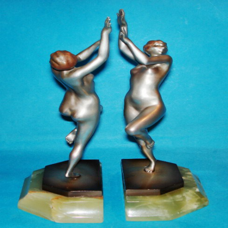 Pair of Thomas Ullman Bronze Nude Dancing Female Figural Bookends