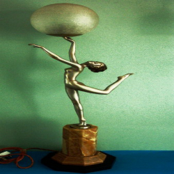 Josef Lorenzl Nude Female Holding an Illuminating Sphere Figural Bronze Lamp