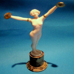 Louis Sasson Nude Female Symbol Player Figure Ivory with Two Opals Set into Her Hair