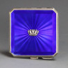 Silver and Royal Blue Guilloche Enamel Compact Birmingham 1949