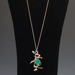 9 Carat Gold and Dioptase Pendant Necklace Edinburgh 1978