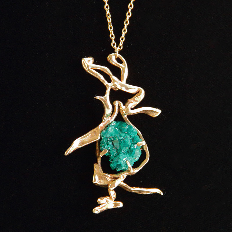 9 Carat Gold and Dioptase Pendant Necklace Edinburgh 1978
