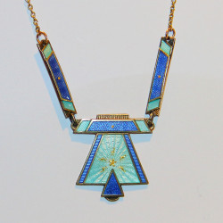 Askel Holmsen, Norway, Art Deco Silver Gilt and Enamel Pendant Necklace