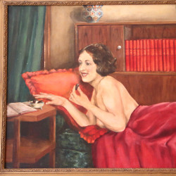 F Autome, Art Deco Oil on Canvas of a Reclining Nude