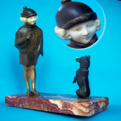 André Vincent Becquerel Girl & Terrier Dog Bronze & Ivory...