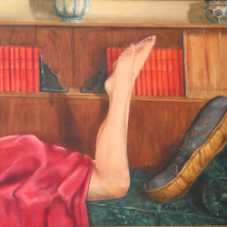 F Autome, Art Deco Oil on Canvas of a Reclining Nude