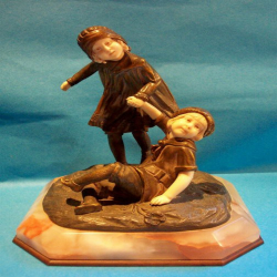 D. H. Chiparus Two Sisters Playing Bronze & Ivory Figures with Onyx Platform