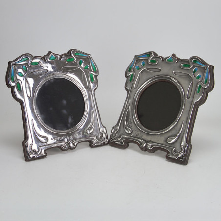 Pair of William Hutton Art Nouveau Silver and Enamel Photo Frames (1905 and 1907)