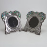 Pair of William Hutton Art Nouveau Silver and Enamel Photo Frames (1905 and 1907)