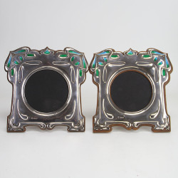 Pair of William Hutton Art Nouveau Silver and Enamel Photo Frames