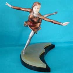 Ferdinand Preiss Female Skater Bronze and Ivory Figure