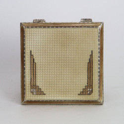 Silver and Guilloche Enamel Matching Compact and Cigarette Cases (1934)