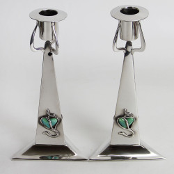 Connell & Co Pair of Art Nouveau Pewter Candlesticks (c.1910)
