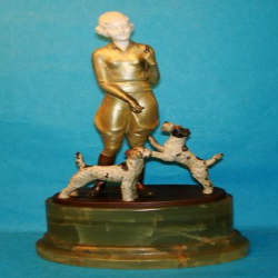 Josef Lorenzl Female with Two Terrier Dogs Bronze & Ivory Figural Group