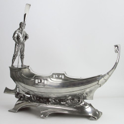 WMF Art Nouveau Silver Plated Gondola Centerpiece with Standing Gondolier