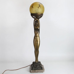 Art Deco Bronzed Spelter Lamp by F De Luca