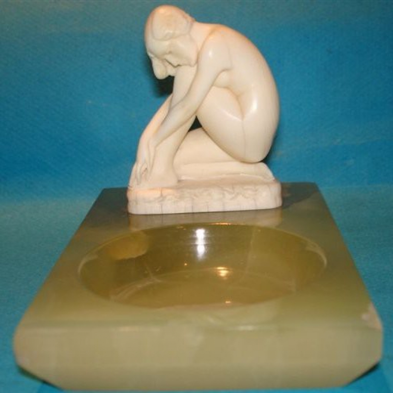 Ferdinand Preiss Dreaming Ivory Female Figure with Onyx Pin Dish