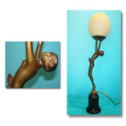 Bronzed Speltre Female Lamp with Original Shade