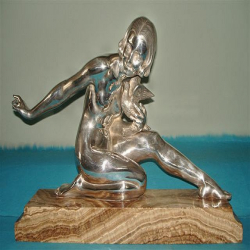 Armand Godard French Nude Figure with Dove Bronze