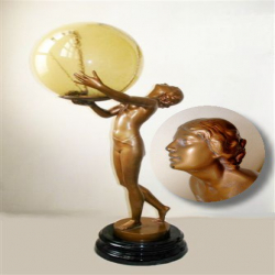 Art Deco Bronzed Speltre Figural Female Lamp