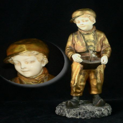 J. DAste A Future Admiral Boy with Toy Boat Bronze & Ivory Figure